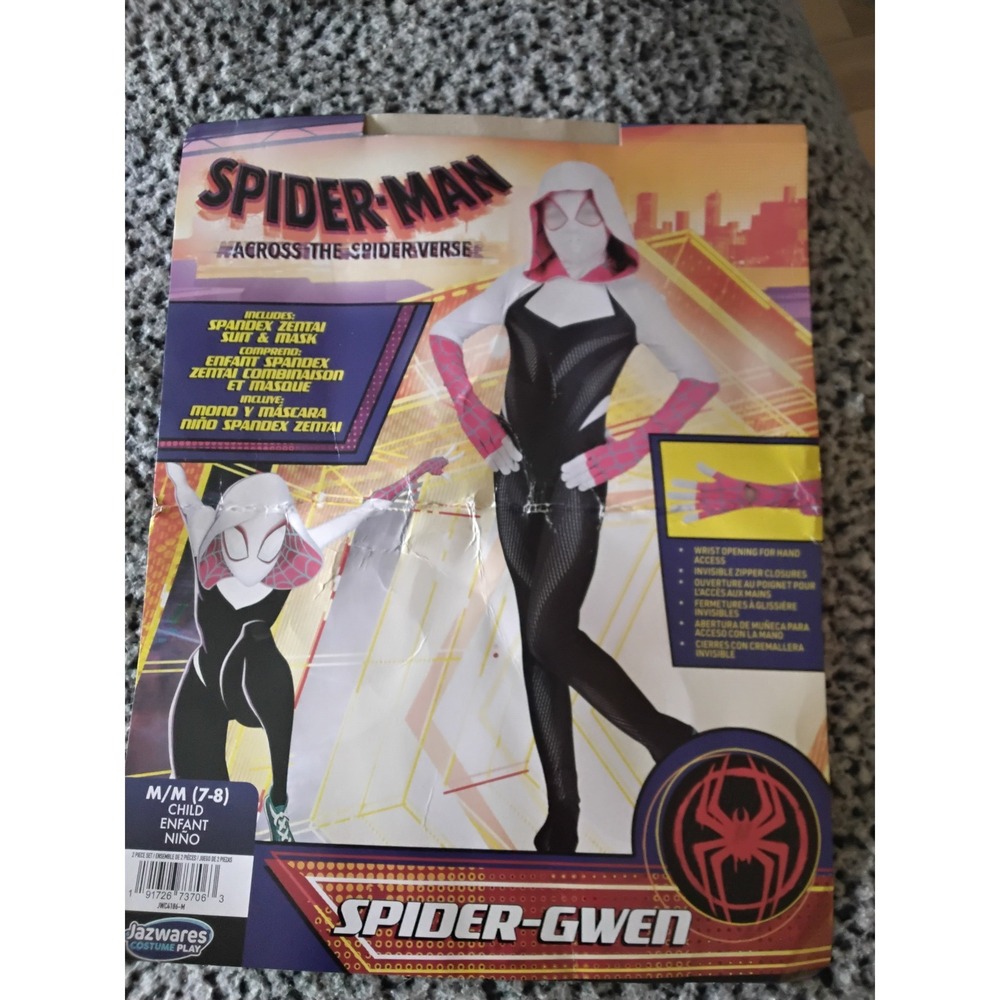 Marvel Spider-Gwen Ghost-Spider Costume Kids Medium 7-8 Spandex Zentai Suit Mask